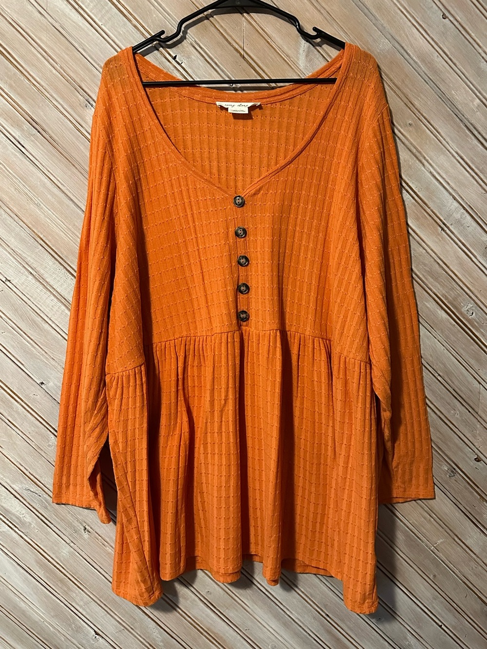 Women's Orange Button-Front Waffle Knit Tunic Camisole Long Dress Shirt